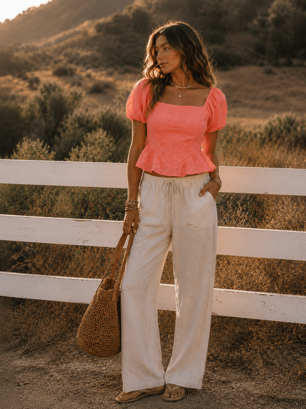 WOMEN'S SHORT PUFF SLEEVE SQUARE NECK OPEN BACK PEPLUM TOP