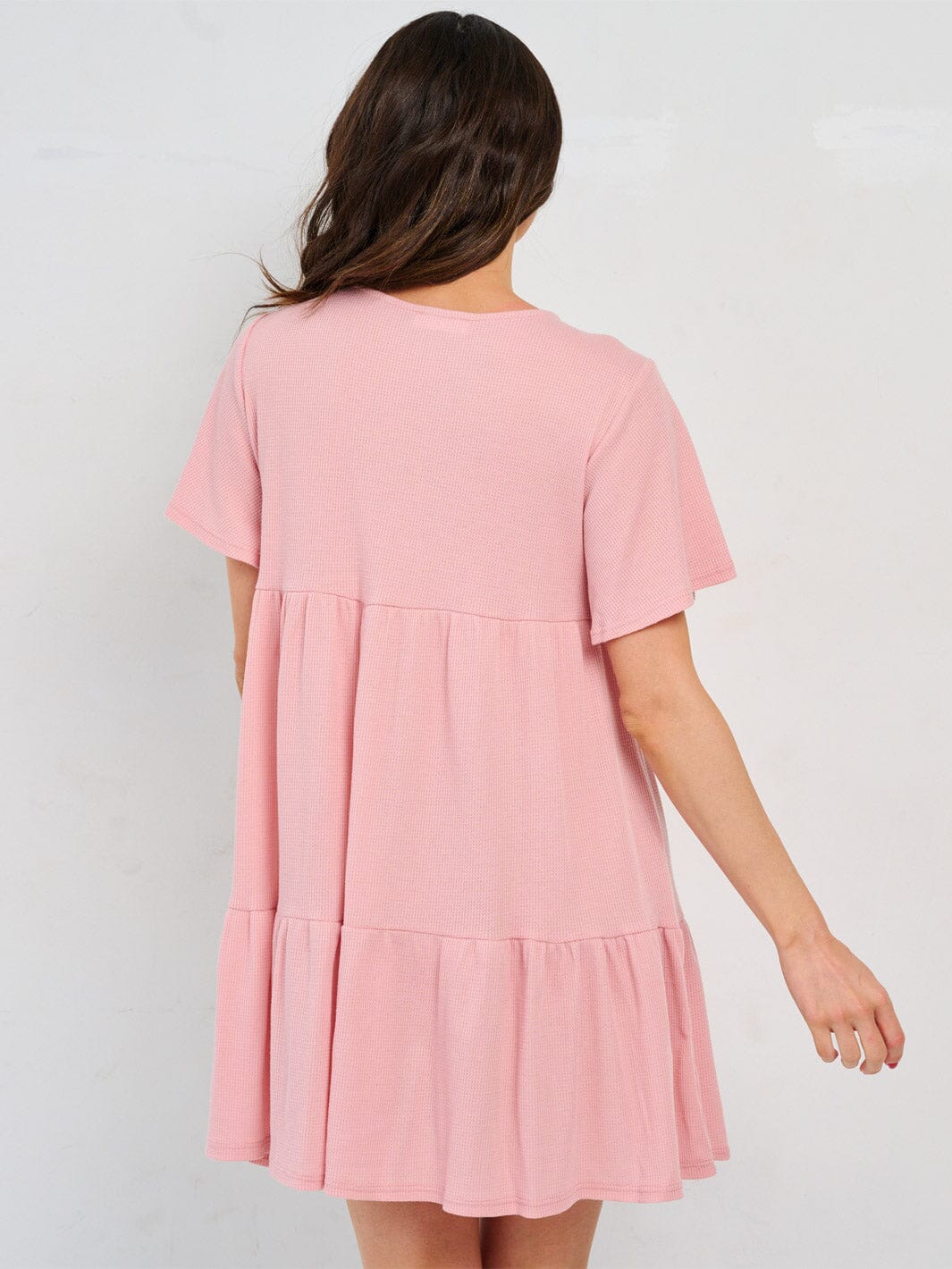 WOMEN'S SHORT SLEEVE BUTTON UP TIERED MINI DRESS