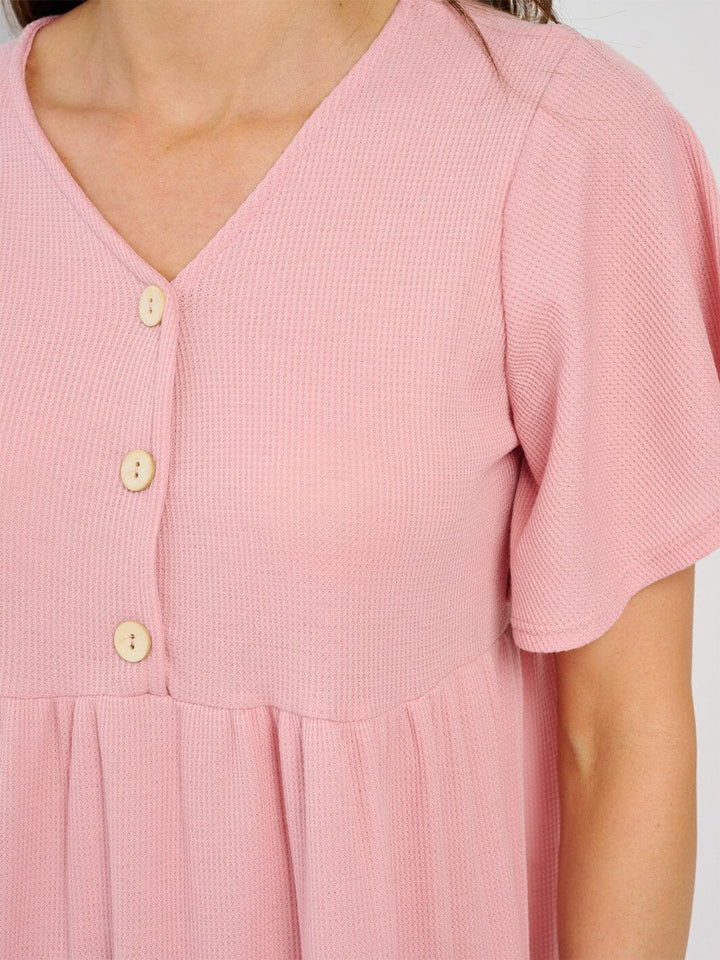 WOMEN'S SHORT SLEEVE BUTTON UP TIERED MINI DRESS