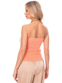 WOMEN'S SLEEVELESS BUTTON DETAILED COLORBLOCK RIBBED TUBE TOP