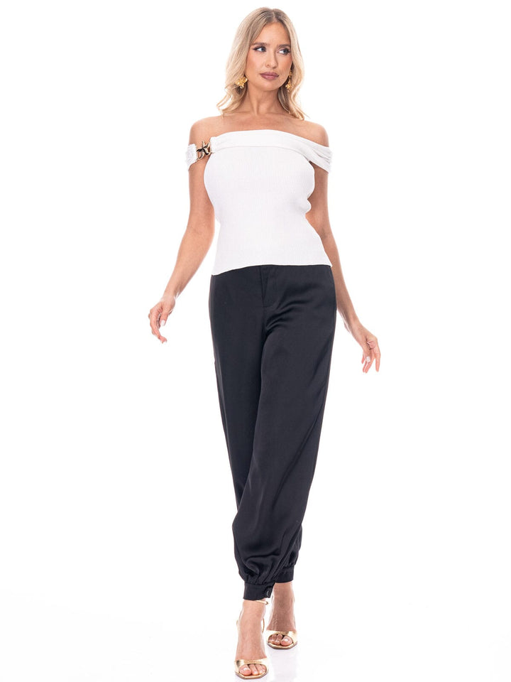WOMEN'S OFF SHOULDER RIBBED BLOUSE