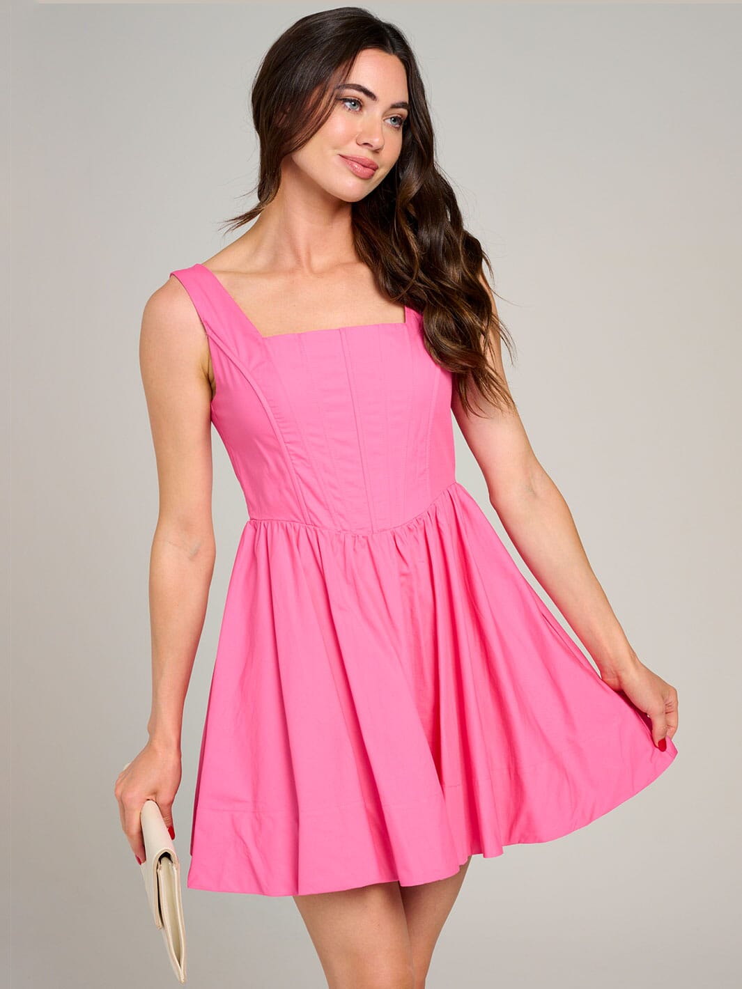 WOMEN'S SLEEVELESS SQUARE NECK FIT & FLARE MINI DRESS