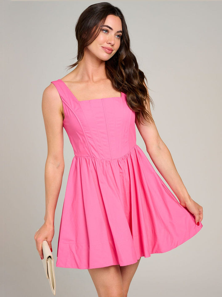 WOMEN'S SLEEVELESS SQUARE NECK FIT & FLARE MINI DRESS