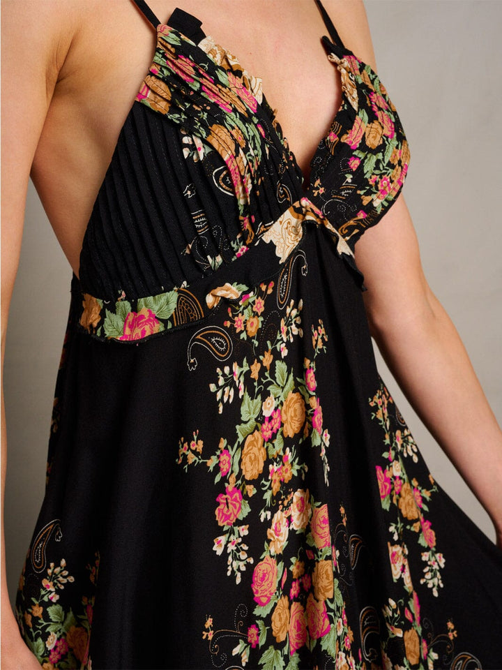 WOMEN'S SLEEVELESS V-NECK FLORAL OPEN BACK MINI DRESS