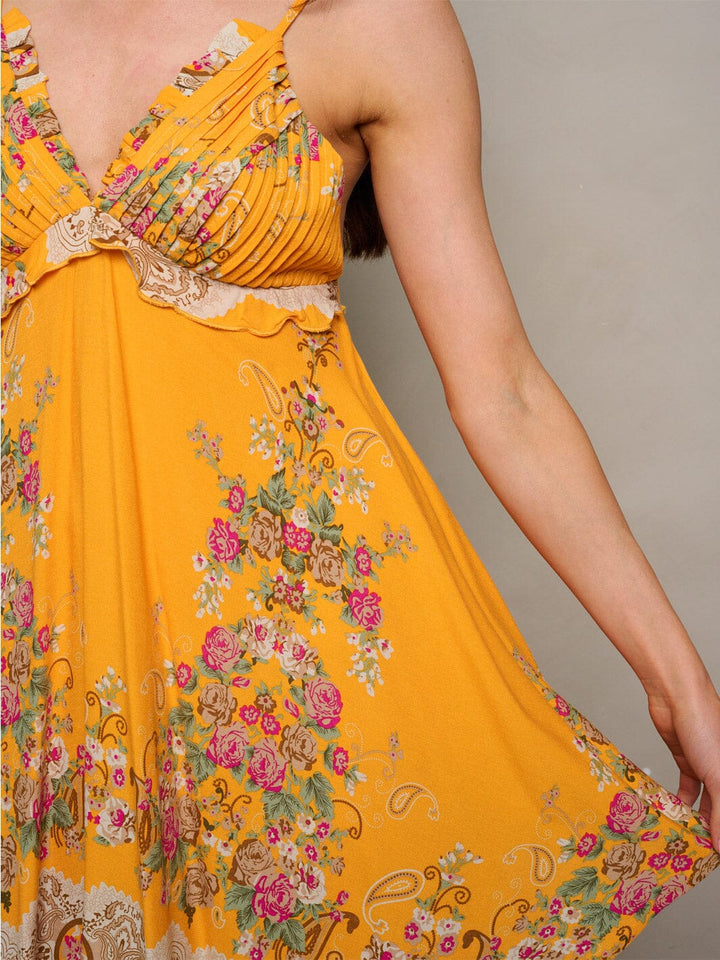 WOMEN'S SLEEVELESS V-NECK FLORAL OPEN BACK MINI DRESS