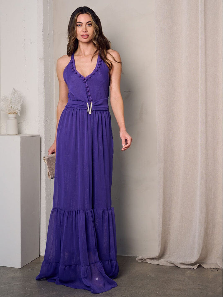 WOMEN'S V-NECK OPEN BACK TIERED MAXI DRESS