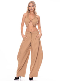 WOMEN'S SLEEVELESS OPEN BACK FRONT CLOSURE CROP TOP