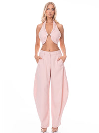 WOMEN'S SLEEVELESS OPEN BACK FRONT CLOSURE CROP TOP