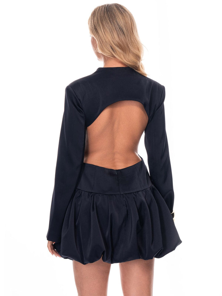 WOMEN'S LONG SLEEVE V-NECK OPEN BACK BODYCON MINI DRESS