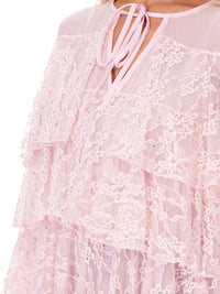 WOMEN'S LONG BELL SLEEVES V-NECK TIERED RUFFLE RHINESTONES LACE BLOUSE