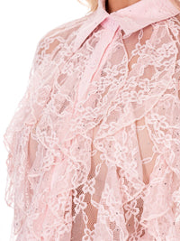 WOMEN'S LONG SLEEVE BUTTON UP RUFFLE LACE RHINESTONES BLOUSE