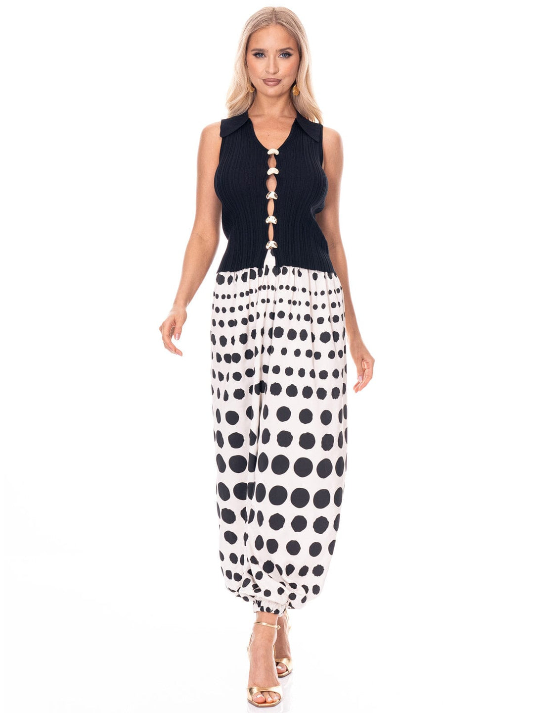 WOMEN'S SLEEVELESS V-NECK DETAILED RIBBED TOP