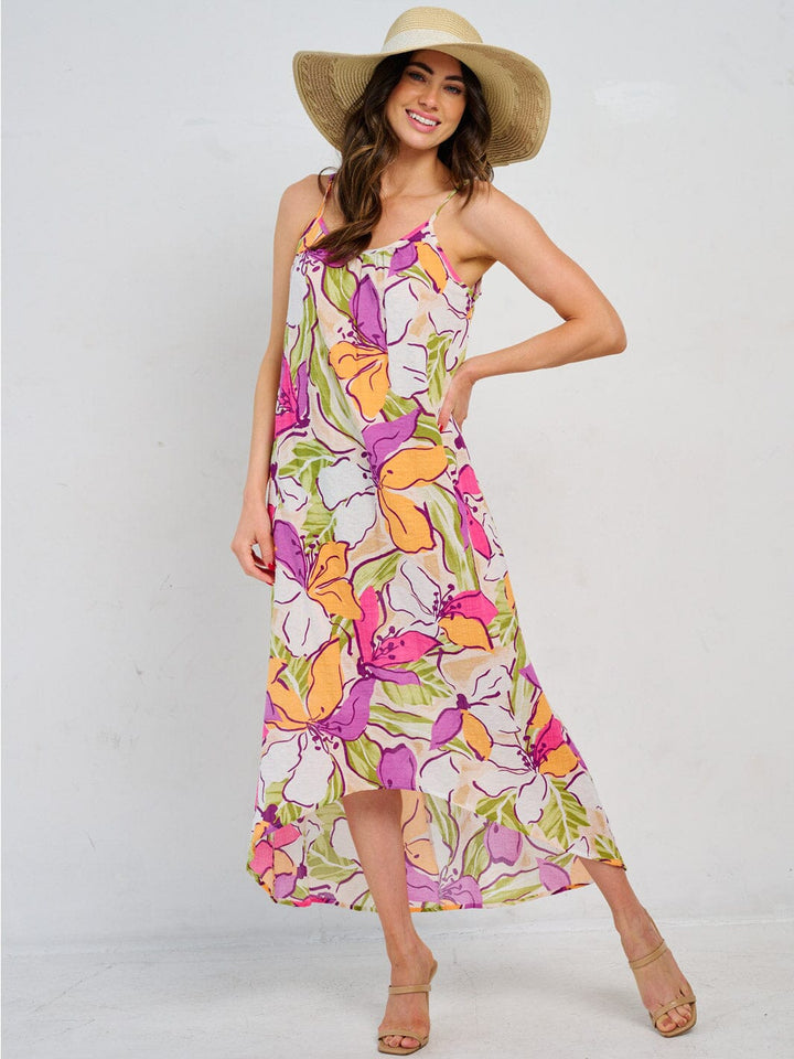 WOMEN'S SLEEVELESS HIGH-LOW FLORAL MAXI DRESS