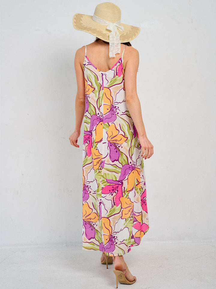 WOMEN'S SLEEVELESS HIGH-LOW FLORAL MAXI DRESS