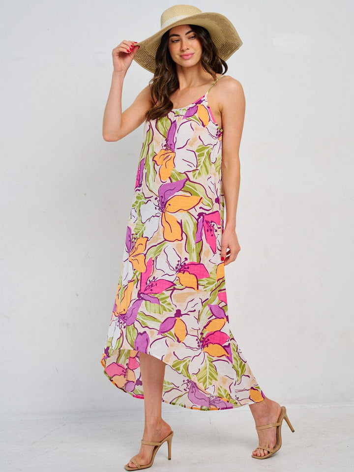 WOMEN'S SLEEVELESS HIGH-LOW FLORAL MAXI DRESS