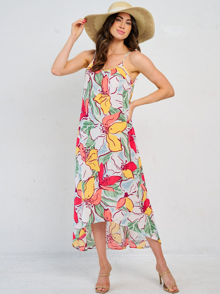 WOMEN'S SLEEVELESS HIGH-LOW FLORAL MAXI DRESS