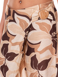 WOMEN'S BUTTON CLOSURE WIDE LEG FLORAL PANTS