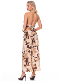 WOMEN'S LONG SLEEVE CROP TOP & BUTTON CLOSURE WIDE LEG PANTS FLORAL 2PC. SET