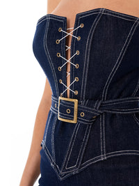 WOMEN'S SLEEVELESS BELTED TOP & ZIPPER CLOSURE STRETCH DENIM 2PC. SET