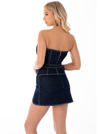 WOMEN'S SLEEVELESS BELTED TOP & ZIPPER CLOSURE STRETCH DENIM 2PC. SET