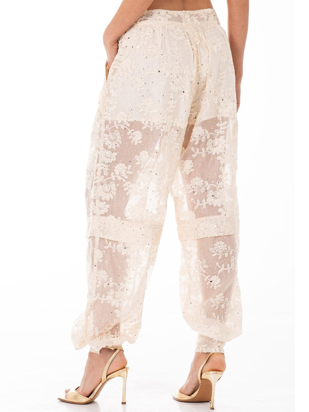 WOMEN'S ZIP UP FRONT POCKETS FLOWER LACE STUDS JOGGER PANTS