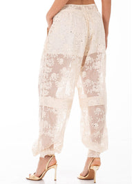 WOMEN'S ZIP UP FRONT POCKETS FLOWER LACE STUDS JOGGER PANTS