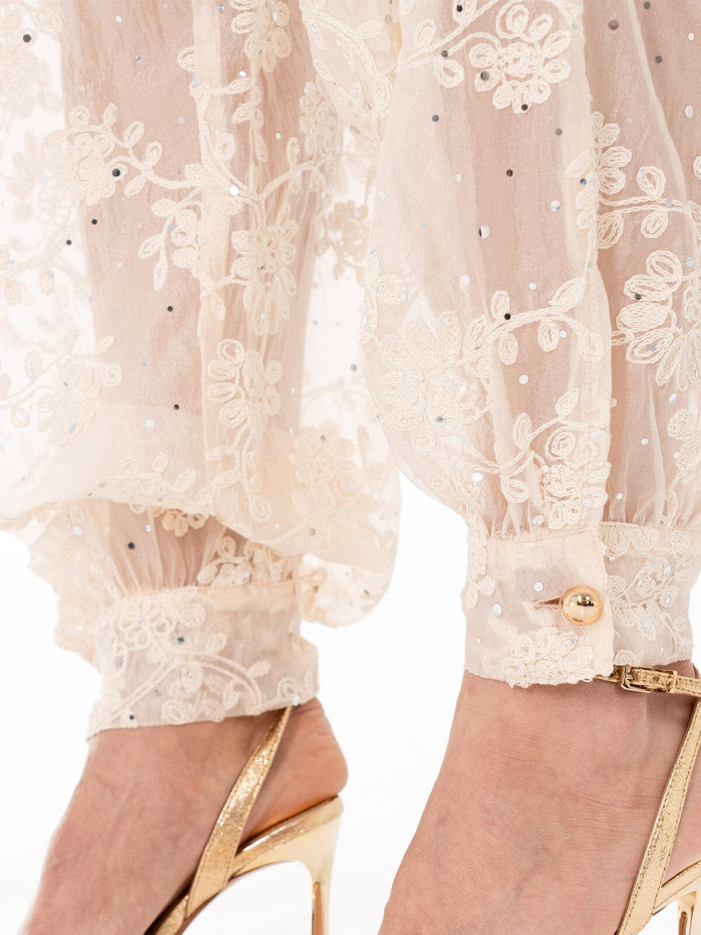 WOMEN'S ZIP UP FRONT POCKETS FLOWER LACE STUDS JOGGER PANTS
