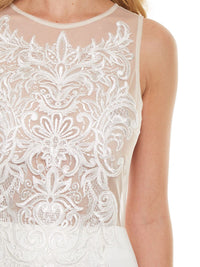 WOMEN'S SLEEVELESS BODYCON MESH EMBROIDERY MIDI DRESS
