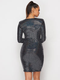 WOMEN'S LONG SLEEVE V-NECK BODYCON SEQUINS MINI DRESS