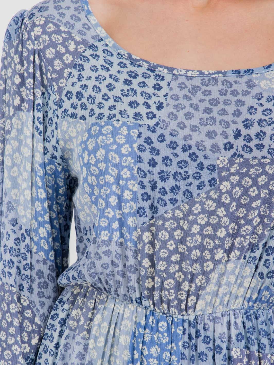 WOMEN'S LONG SLEEVES FRONT POCKETS TIERED FLORAL MIDI DRESS