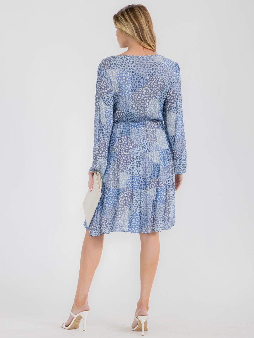 WOMEN'S LONG SLEEVES FRONT POCKETS TIERED FLORAL MIDI DRESS