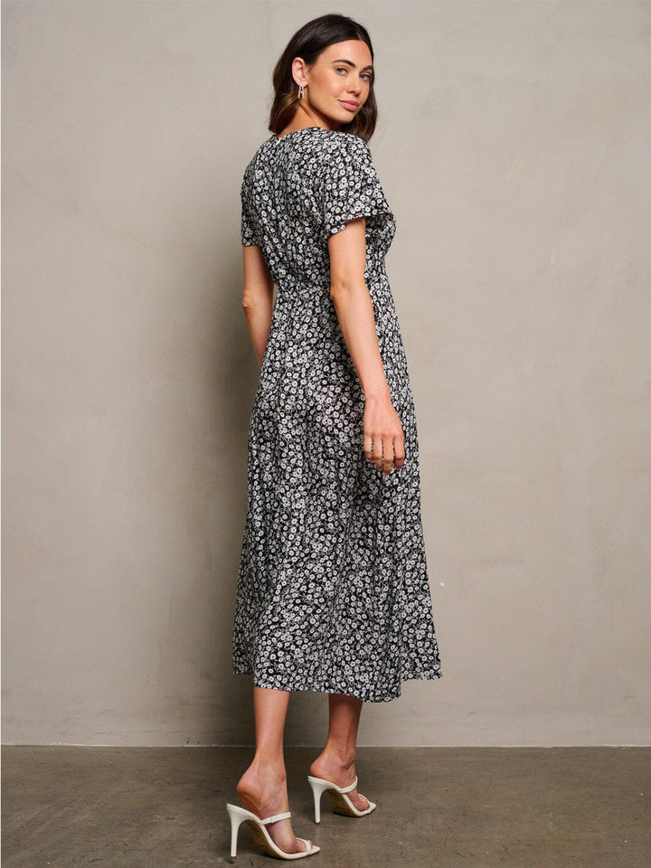 WOMEN'S SHORT SLEEVE V-NECK FLORAL MAXI DRESS