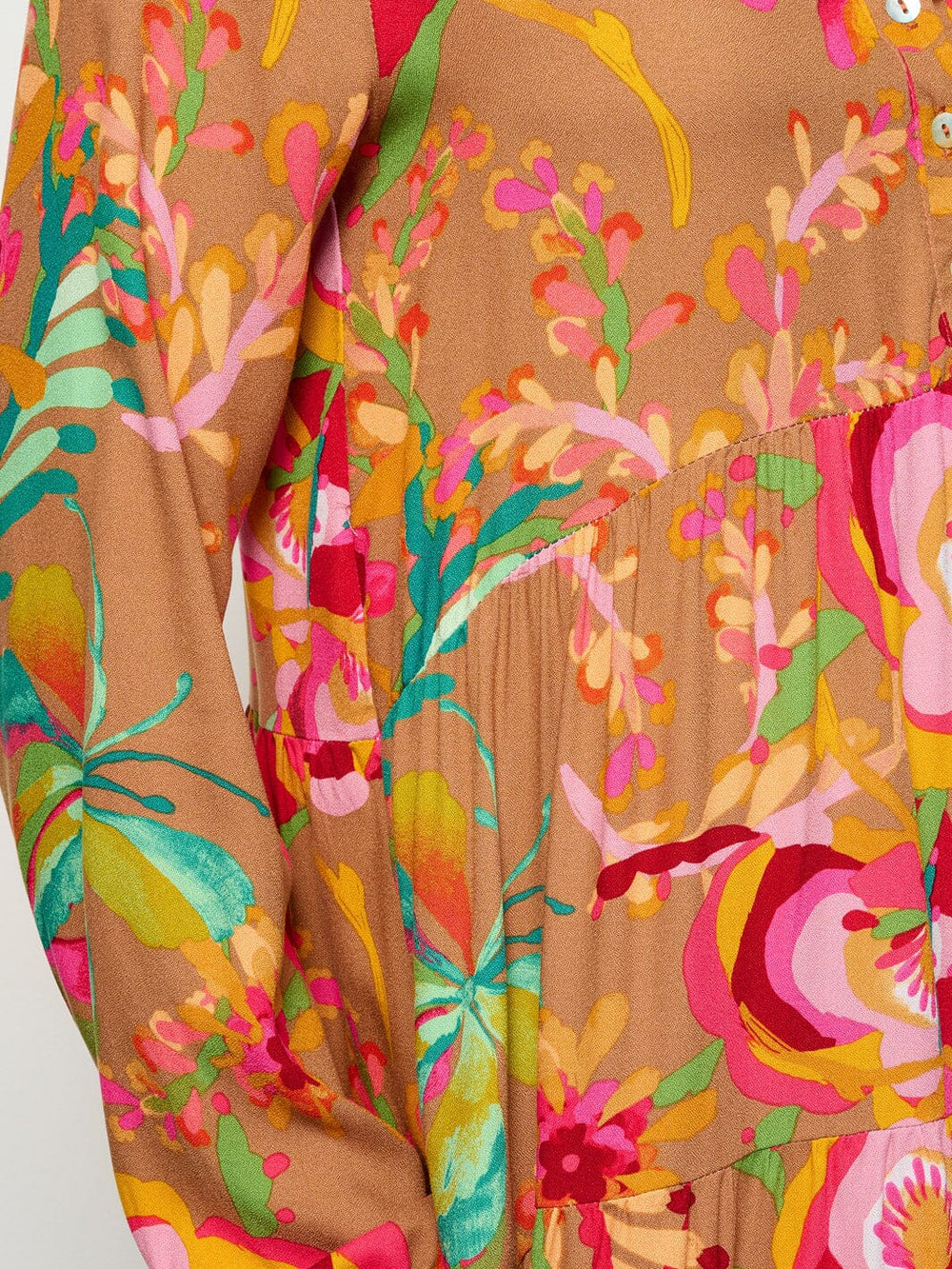 WOMEN'S LONG SLEEVE BUTTON UP TUNIC FLORAL MINI DRESS