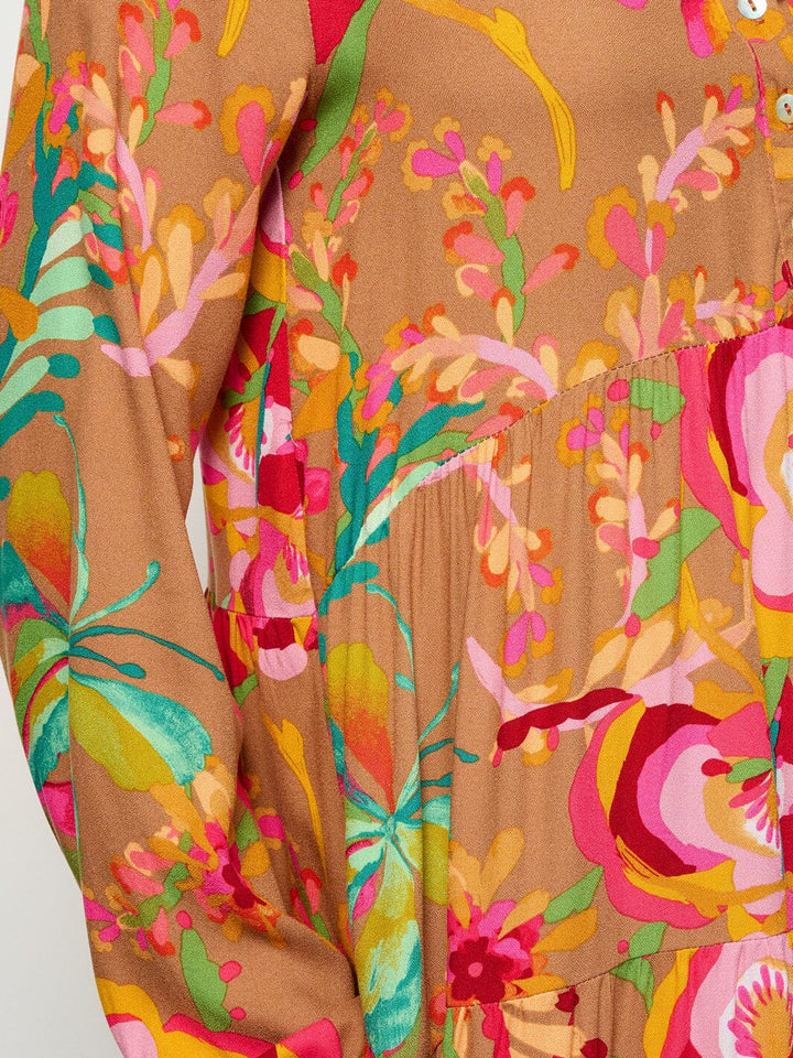 WOMEN'S LONG SLEEVE BUTTON UP TUNIC FLORAL MINI DRESS