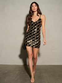 WOMEN'S SLEEVELESS V-NECK SHIMMER SEQUINS MINI DRESS