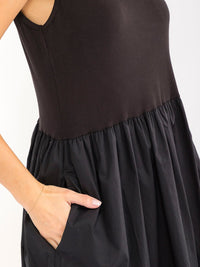WOMEN'S SLEEVELESS FRONT POCKETS ELASTIC WAIST CONTRAST MAXI DRESS
