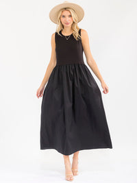 WOMEN'S SLEEVELESS FRONT POCKETS ELASTIC WAIST CONTRAST MAXI DRESS