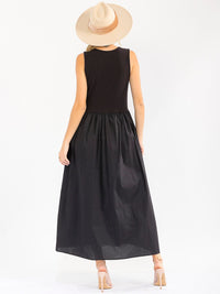 WOMEN'S SLEEVELESS FRONT POCKETS ELASTIC WAIST CONTRAST MAXI DRESS
