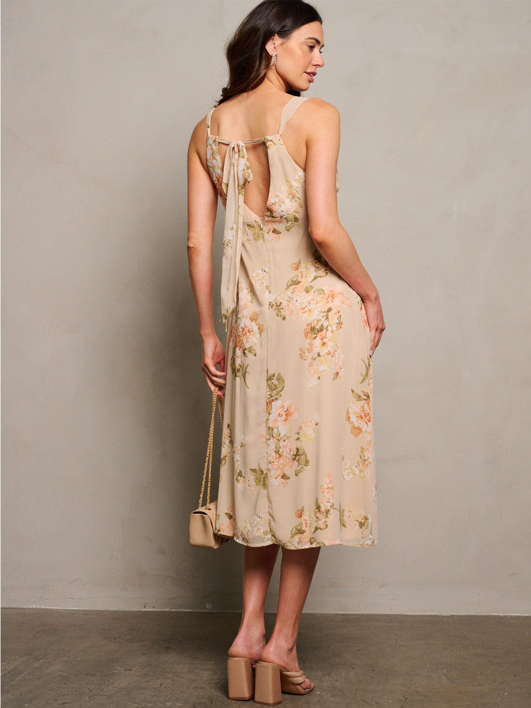 WOMEN'S SLEEVELESS V-NECK FRONT SLIT FLORAL MIDI DRESS