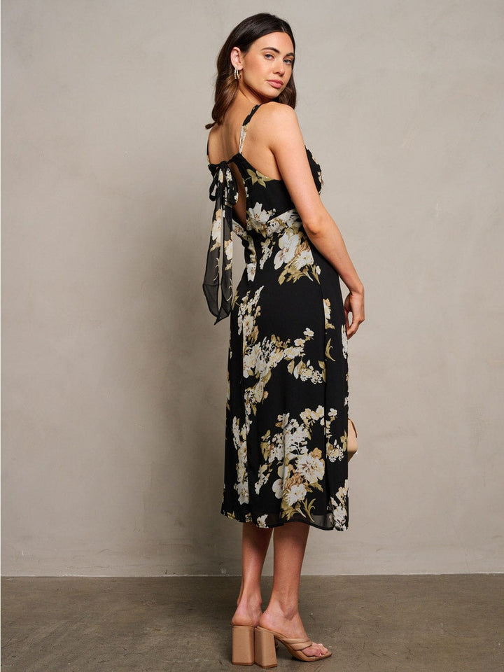 WOMEN'S SLEEVELESS V-NECK FRONT SLIT FLORAL MIDI DRESS