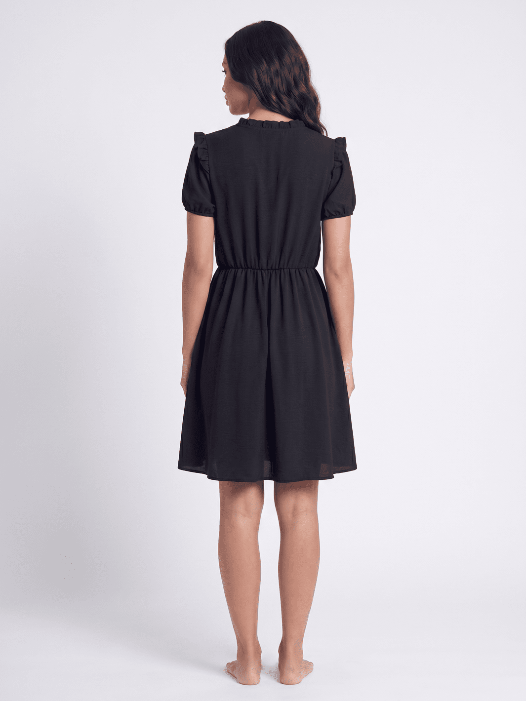 WOMEN'S SHORT SLEEVE V-NECK ELASTIC WAIST FRONT POCKETS MINI DRESS