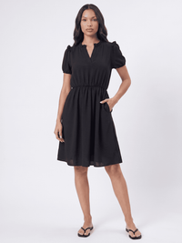 WOMEN'S SHORT SLEEVE V-NECK ELASTIC WAIST FRONT POCKETS MINI DRESS
