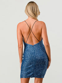 WOMEN'S SLEEVELESS BODYCON OPEN BACK SEQUINS MINI DRESS