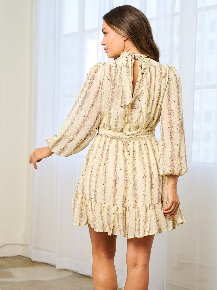 WOMEN'S LONG SLEEVE TURTLE NECK DITSY FLORAL MINI DRESS