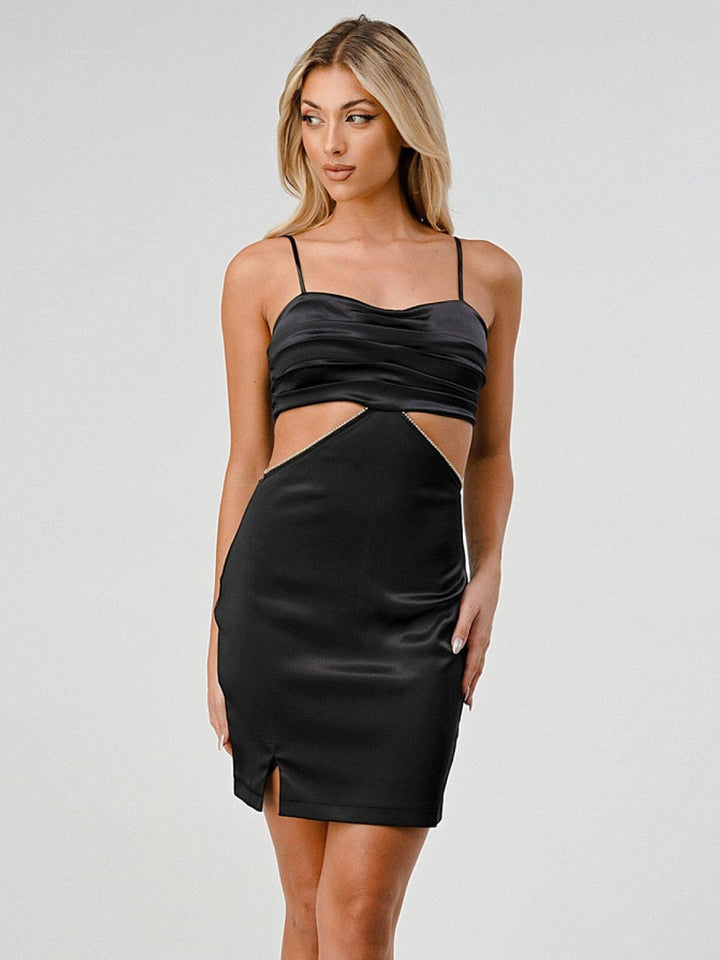 WOMEN'S SLEEVELESS BODYCON CUT OUT TRIM DETAILED MINI DRESS