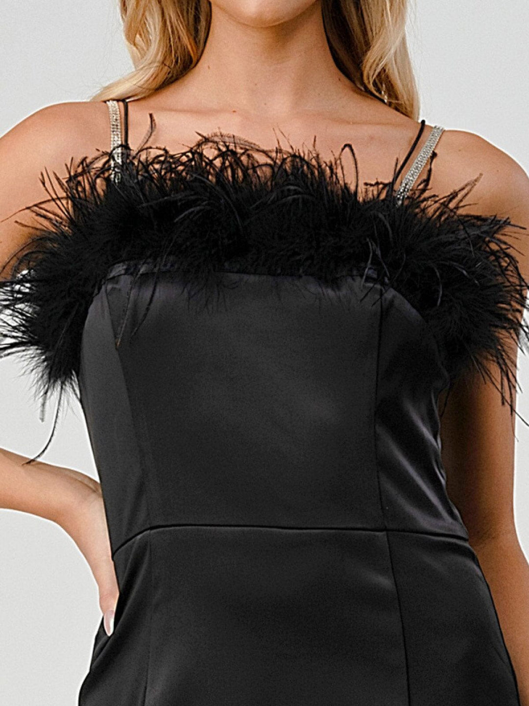 WOMEN'S SLEEVELESS BODYCON FEATHER TRIM MINI DRESS