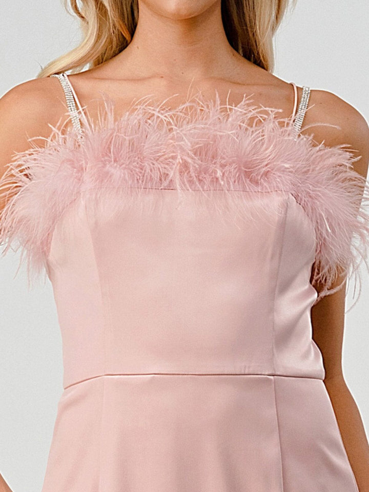 WOMEN'S SLEEVELESS BODYCON FEATHER TRIM MINI DRESS