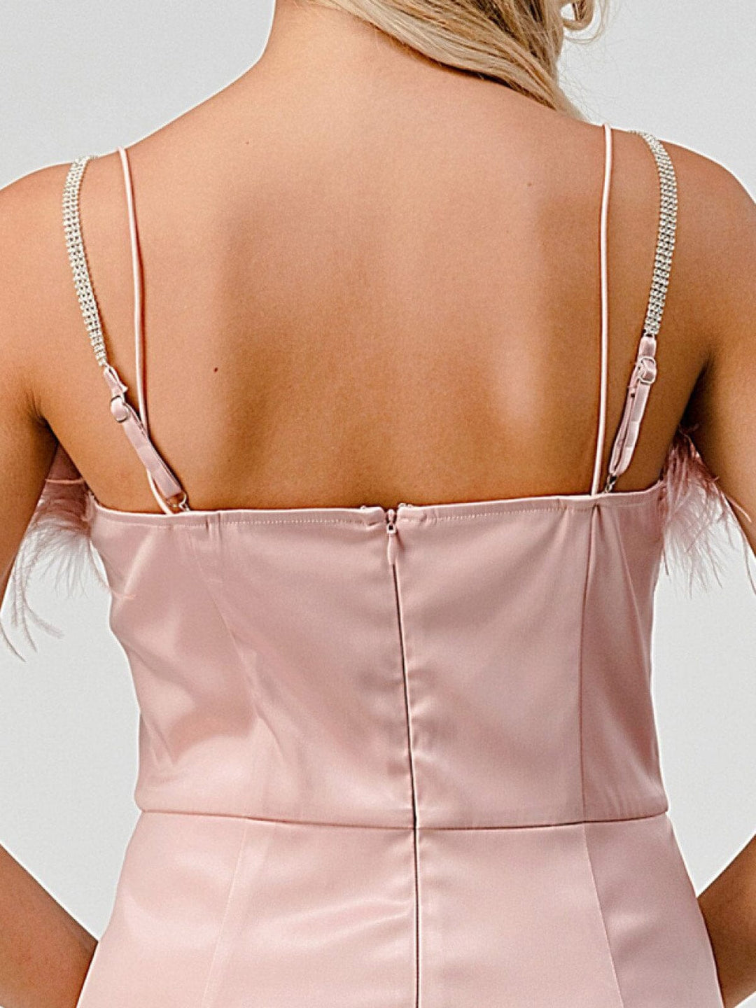 WOMEN'S SLEEVELESS BODYCON FEATHER TRIM MINI DRESS