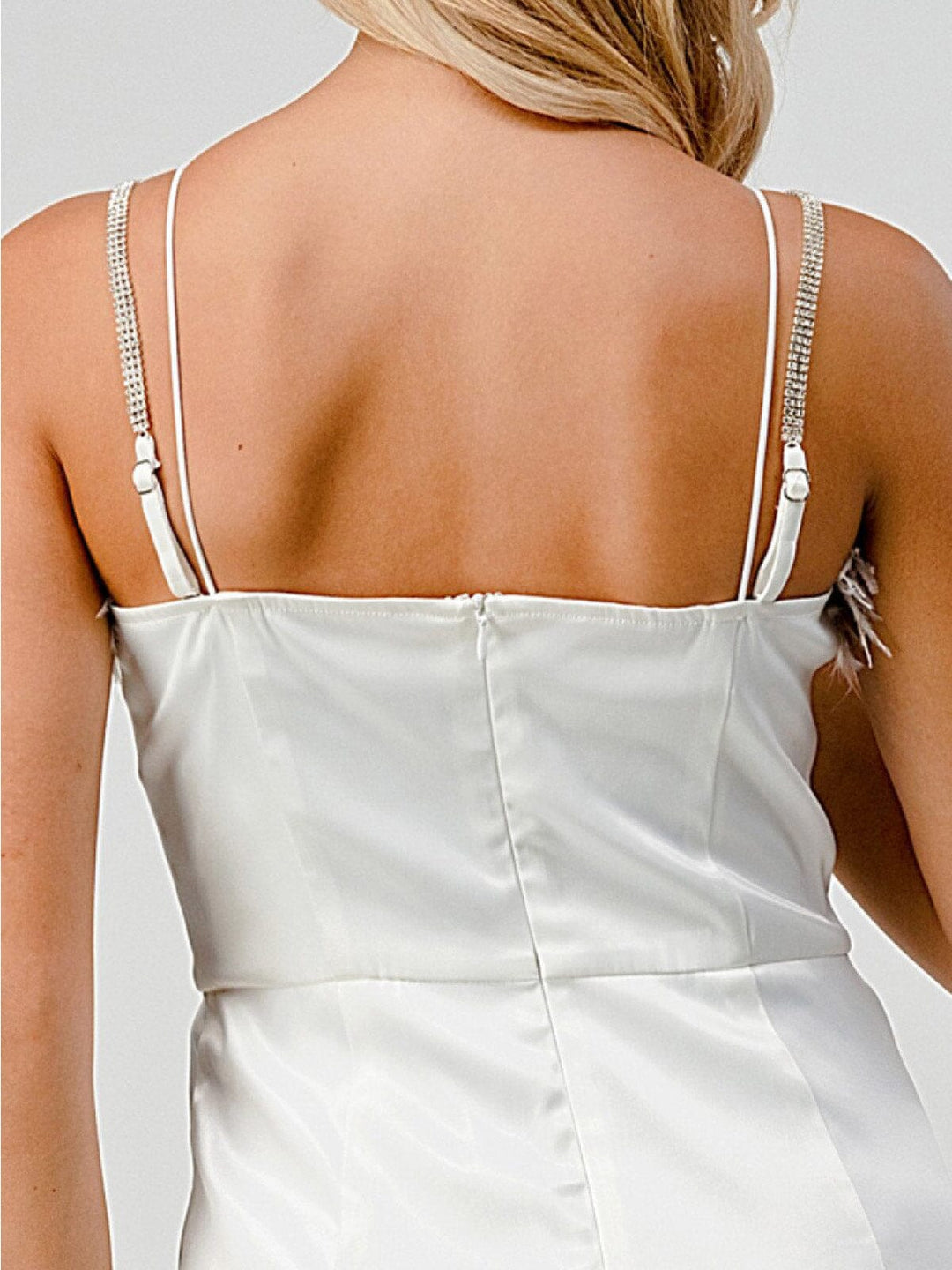 WOMEN'S SLEEVELESS BODYCON FEATHER TRIM MINI DRESS