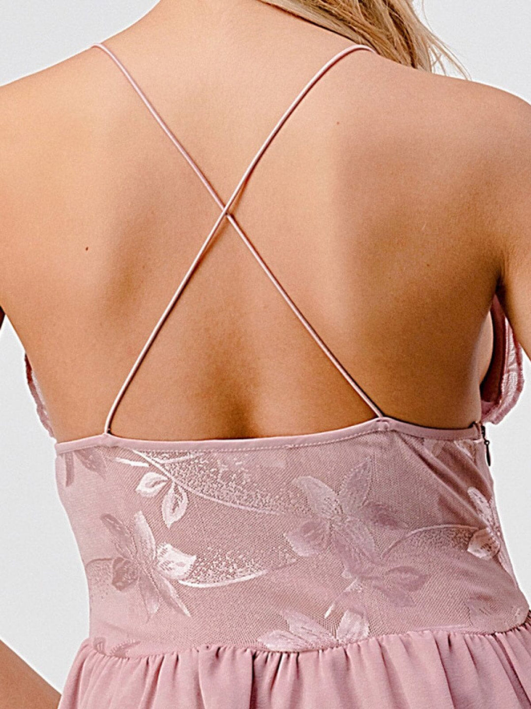 WOMEN'S SLEEVELESS V-NECK OPEN BACK MESH FIT & FLARE MINI DRESS